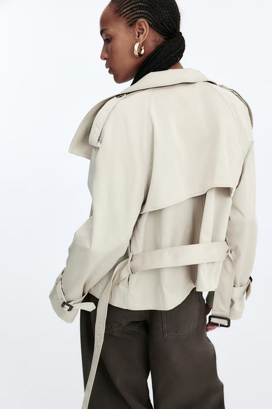 Trench Court à Double Boutonnage avec Ceinture