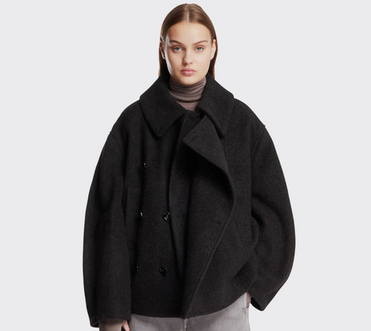 Manteau court asymétrique en laine mélangé