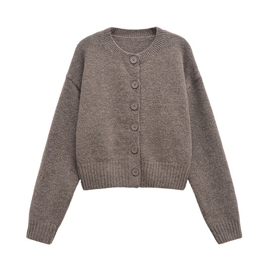 Foreign Trade 2024 Winter New European And American Style Women's Fashion Casual Round Neck Single Breasted Knitted Jacket 5536201