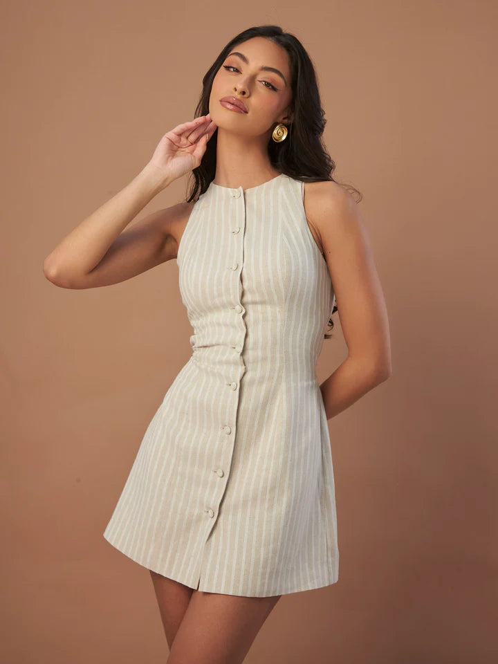 Robe courte sans manches à rayures