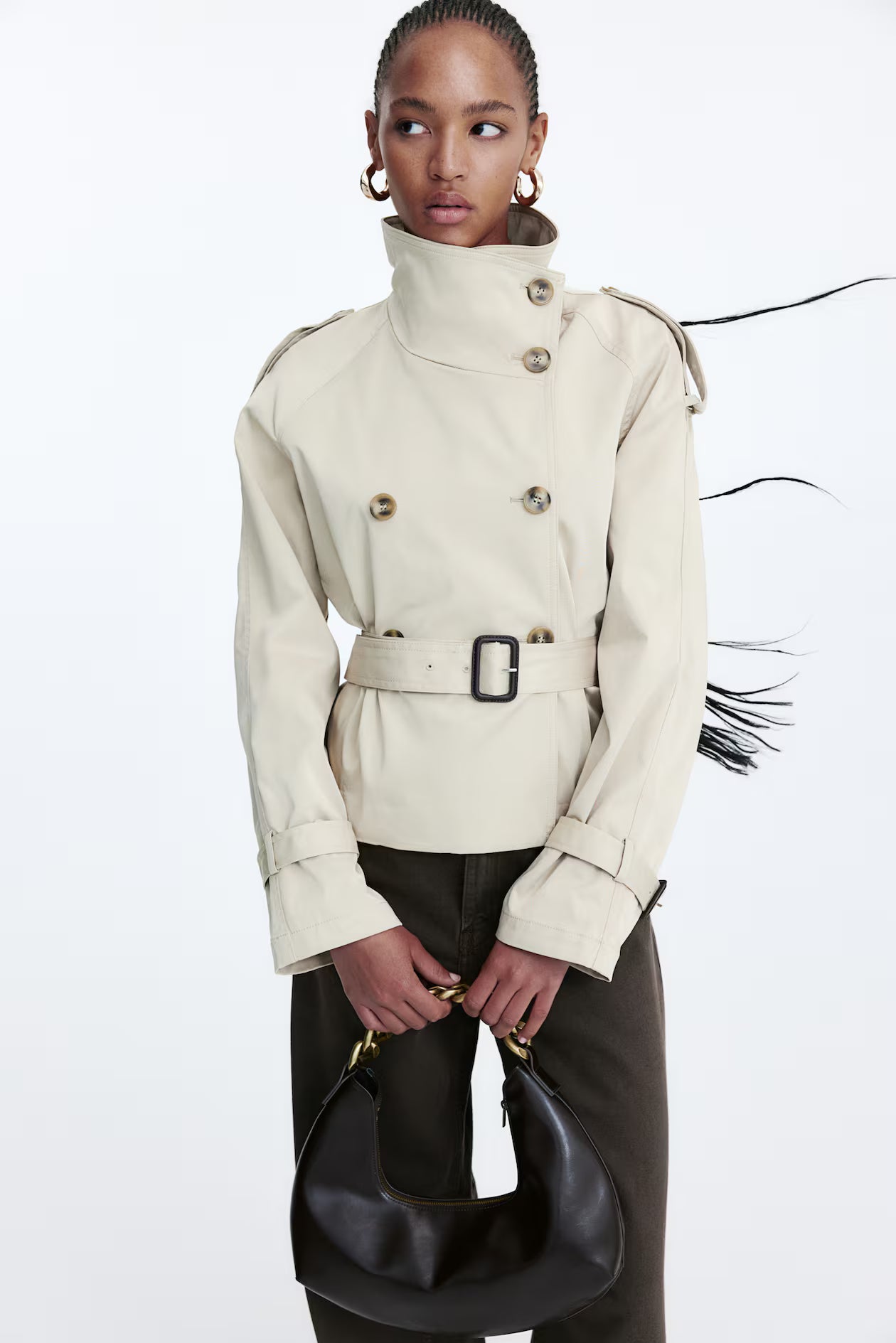 Trench Court à Double Boutonnage avec Ceinture