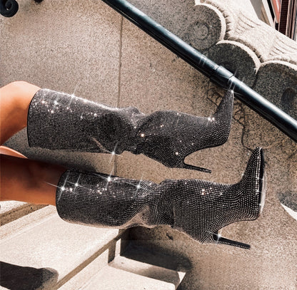 Bottes Haute-Couture Strass – Talon Aiguille & Bout Pointu
