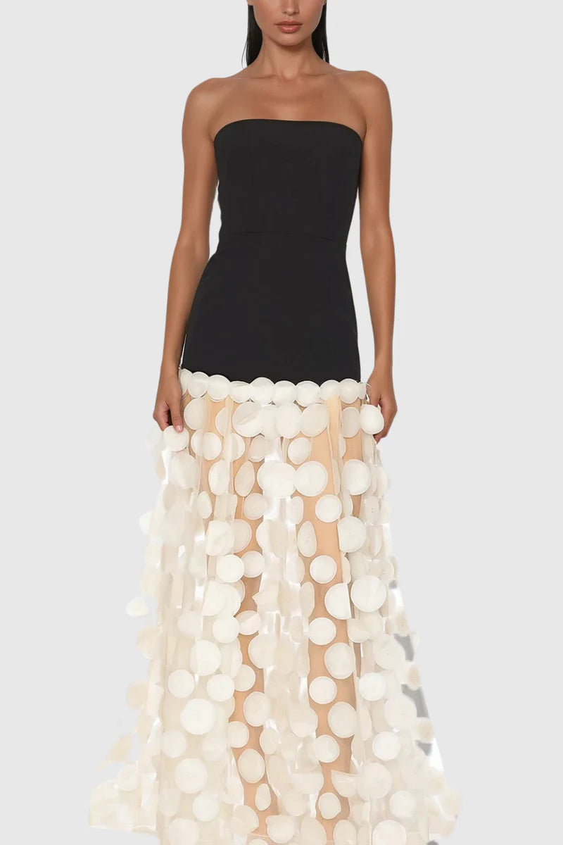 Robe longue bustier à jupe texturée