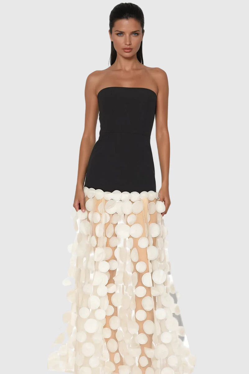 Robe longue bustier à jupe texturée