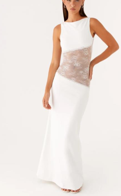 Robe longue dos nu à empiècement transparent