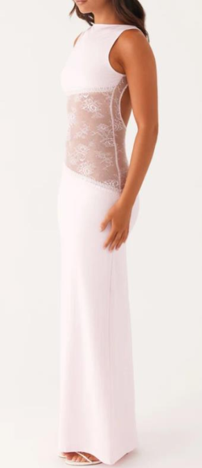 Robe longue dos nu à empiècement transparent