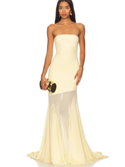 Longue robe bustier fendue ajustée en tulle