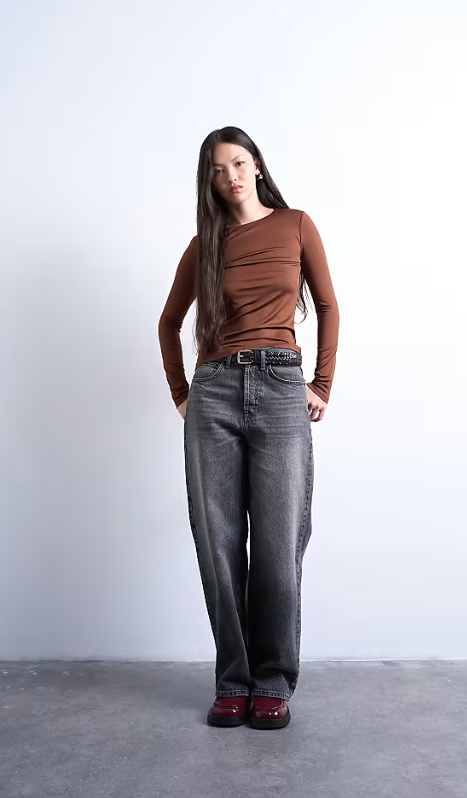 Tops à longues manches marron et beige