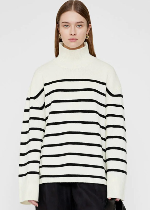 Pull rayé à col montant