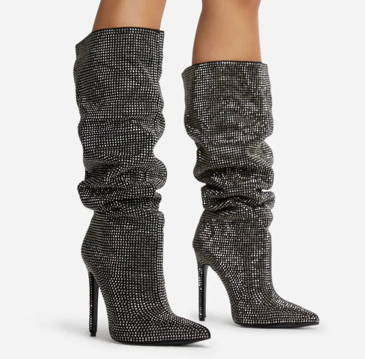Bottes Haute-Couture Strass – Talon Aiguille & Bout Pointu