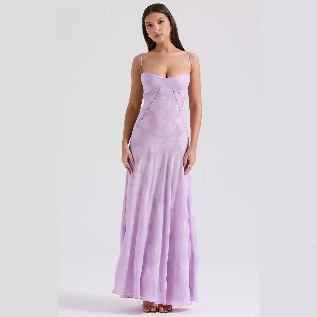 Sexy Sleeveless Strap Backless Dress Women Chiffon Embroidered Square Collar Ball Evening Dress 2024