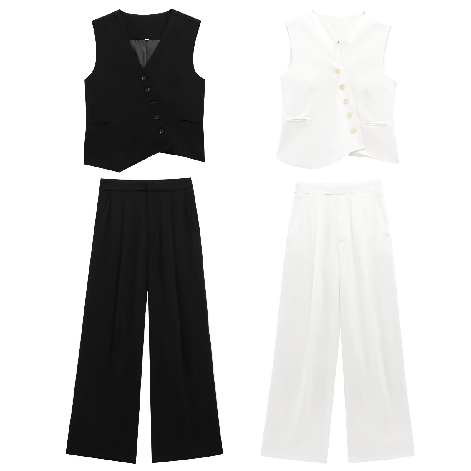 Pb&Za Women's 2025 Spring And Summer New Asymmetric Sleeveless Vest Vest 3811047 Wide Leg Pants 3811048