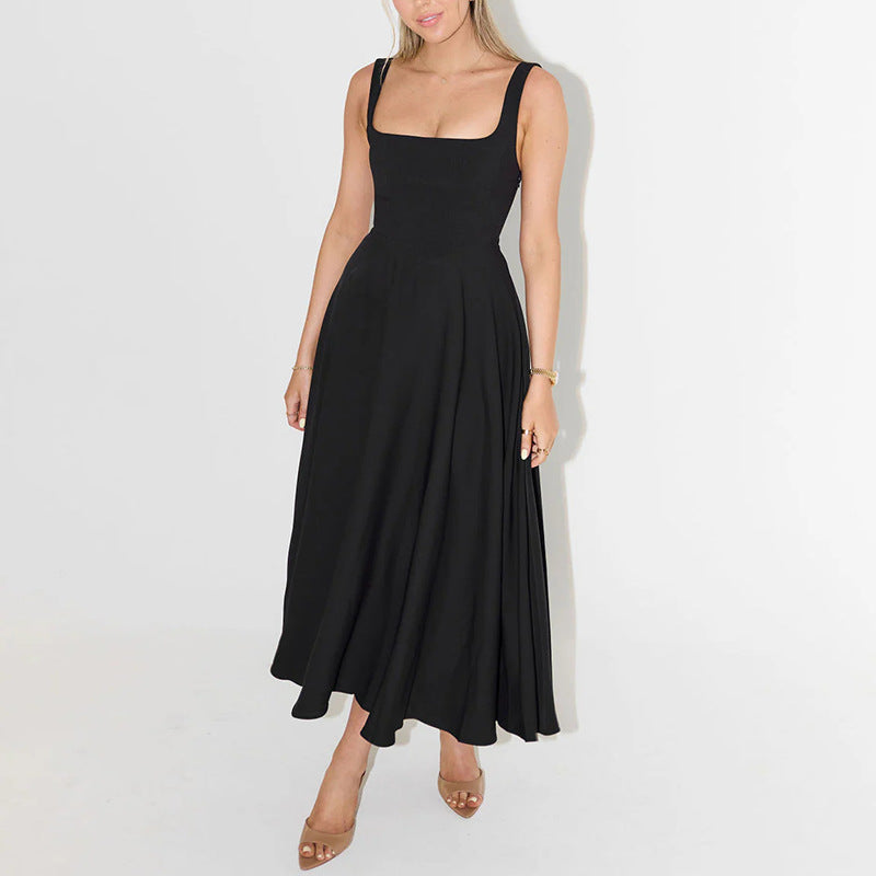 2024 Summer Europe And America Amazon Cross-border Foreign Trade New Simple Sexy Solid Color Shoulder Strap Slim Long Dress