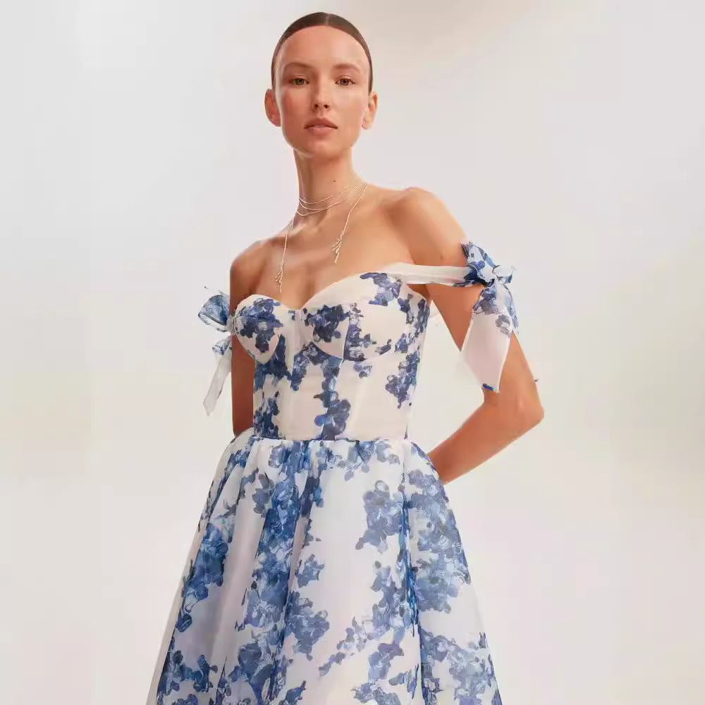 2024 Cross-border New Off-shoulder European And American Women's Fashion Organza Fairy Long Temperament Evening Dress Dress