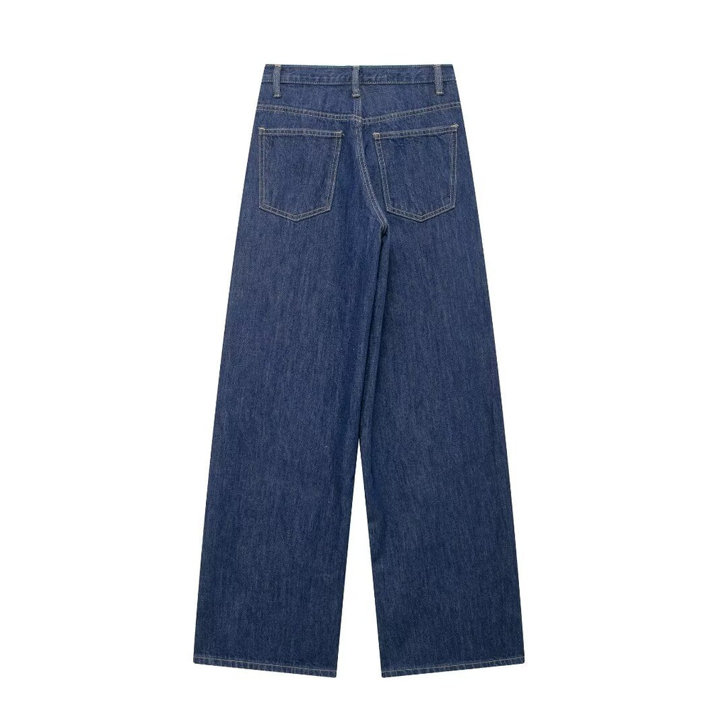 European And American Cross-border Women's Clothing Wholesale Women's Double-breasted Trousers Waist High Waist Wide Leg Jeans