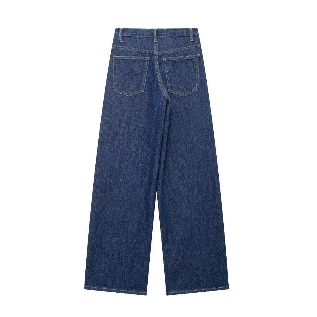 European And American Cross-border Women's Clothing Wholesale Women's Double-breasted Trousers Waist High Waist Wide Leg Jeans