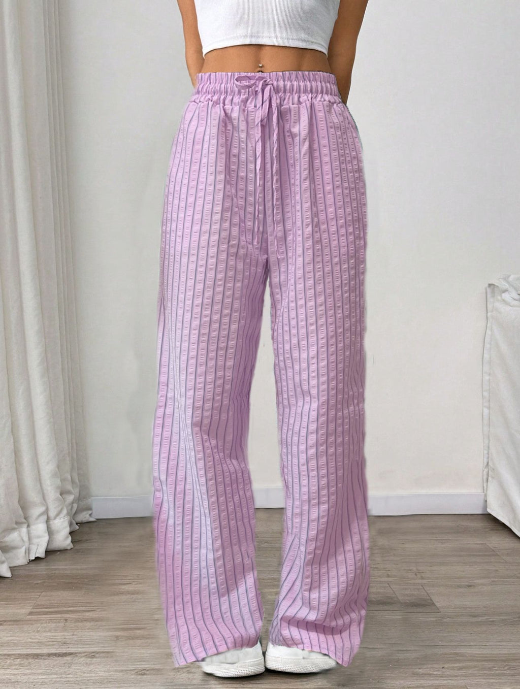 Pantalon Femme – Large Décontracté, Rayé