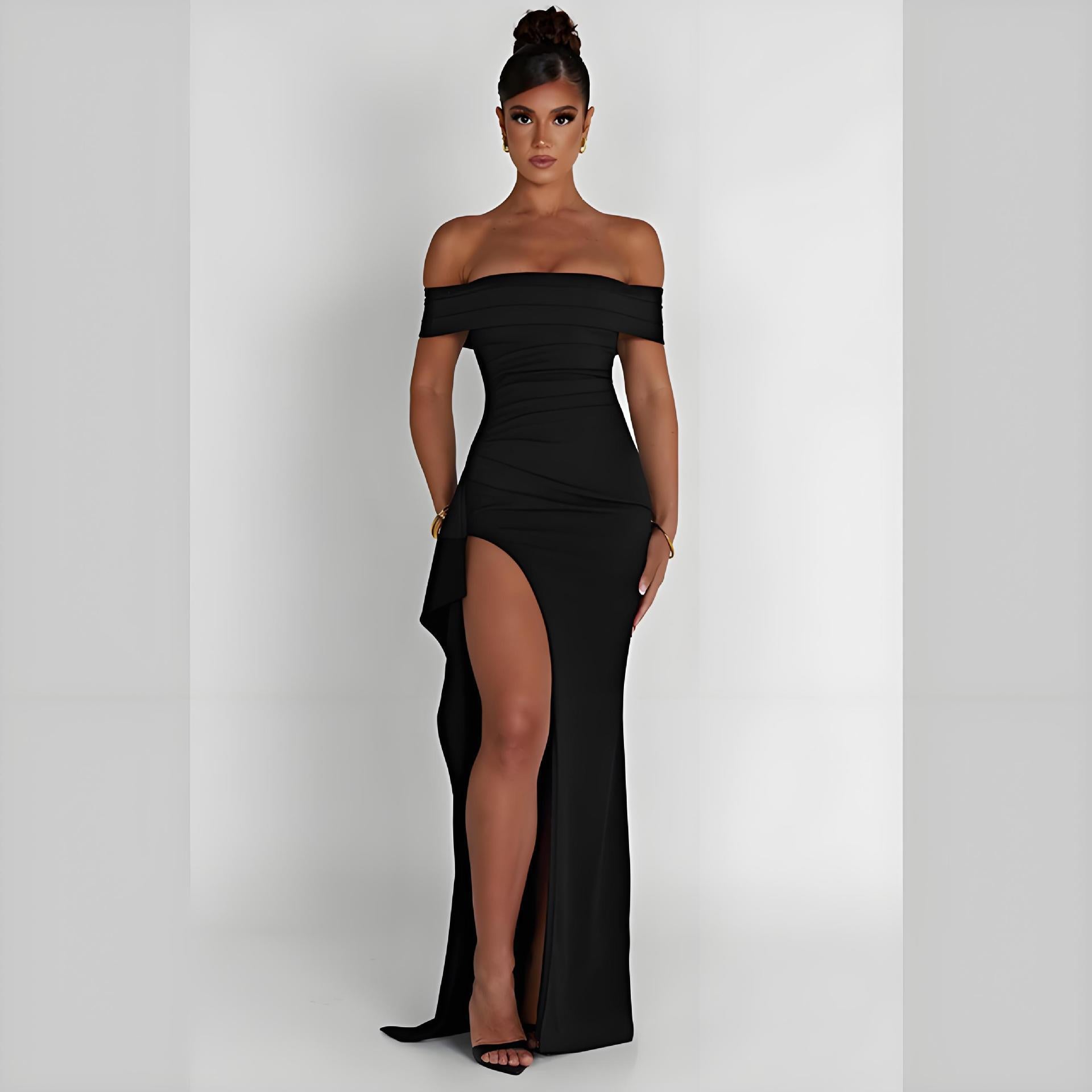 In-Stock Cross-Border European And American Amazon 2024 Summer Strapless Sexy Off-Shoulder Backless Slit Long Dress Women's Clothing