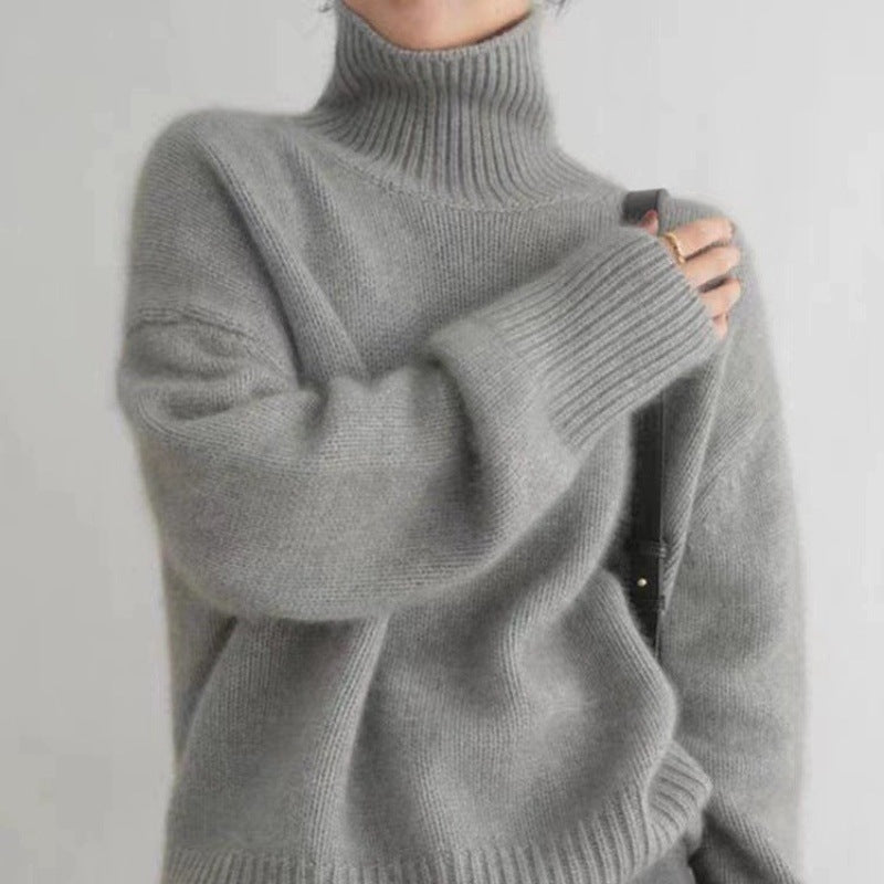 European And American Cross-border Autumn And Winter Thick Turtleneck Women's Loose All-match Knitted Pullover Sweater Lazy Style Base Shirt For Women