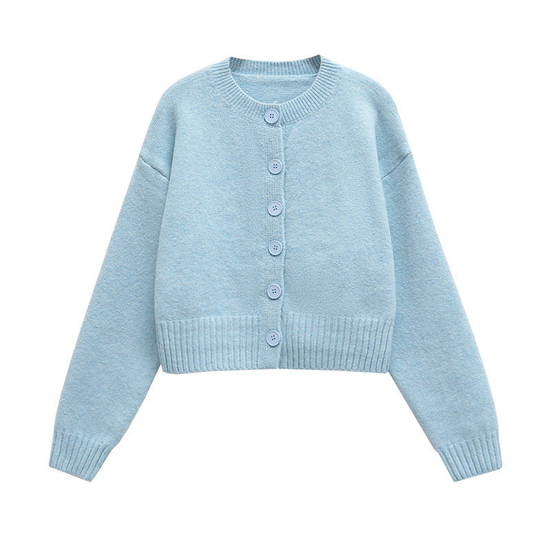 Foreign Trade 2024 Winter New European And American Style Women's Fashion Casual Round Neck Single Breasted Knitted Jacket 5536201