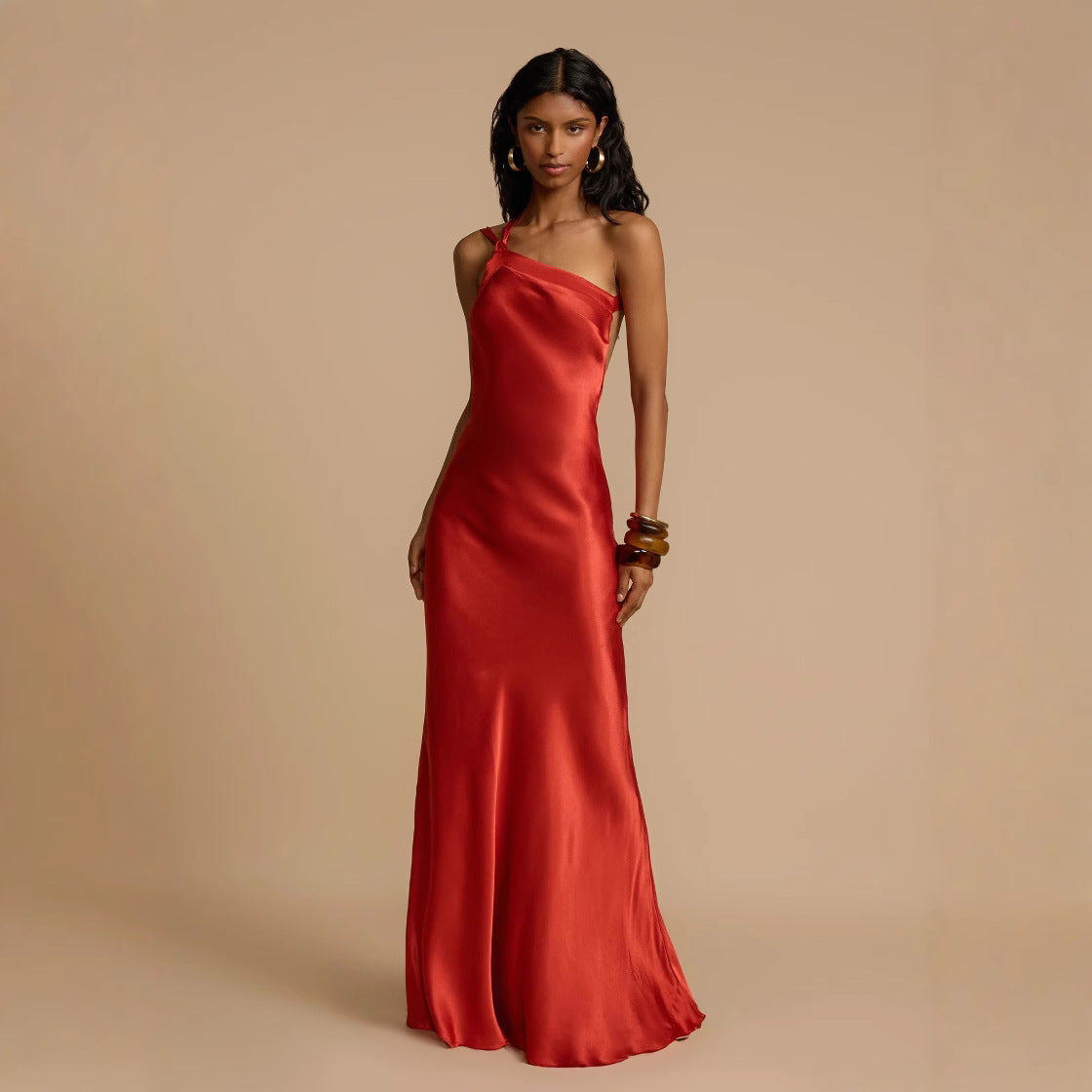 Cross-border 2024 European And American Spring And Summer New Party Crossbody Slim Fit Dress INS Casual Fashion Satin Dress