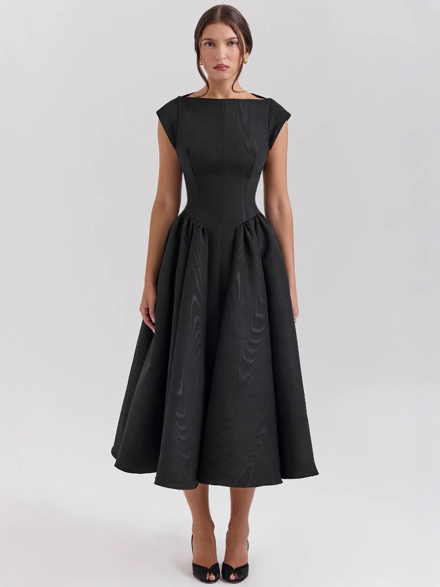 2025 European And American Spring And Summer Backless Round Neck Sleeveless Vessel Skirt Women's French Niche Mid-length Dress Solid Color Cross-border