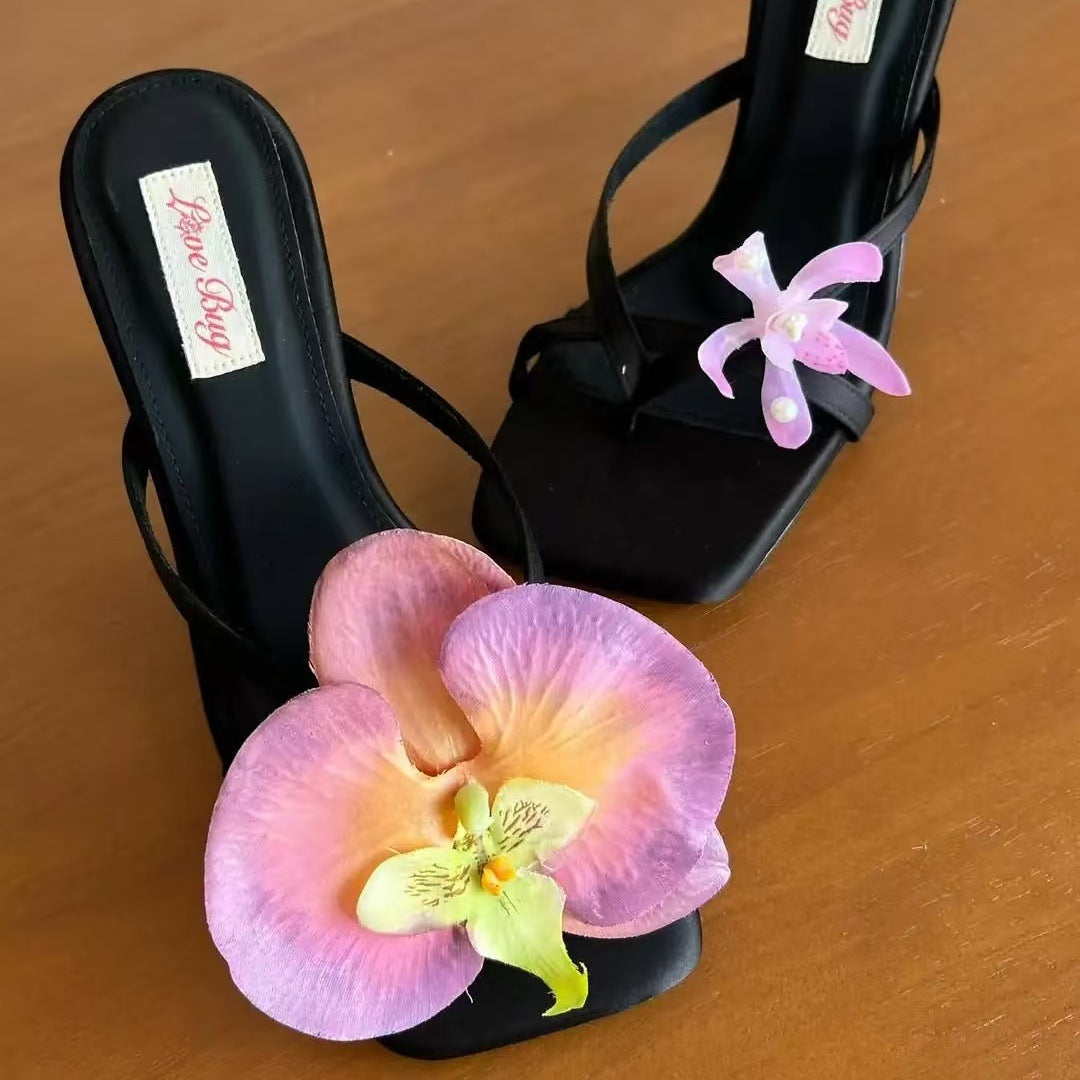 High-heeled Slippers Women's 2025 Spring And Summer New Style Elegant Sandals And Slippers Atmosphere Asymmetrical Women's Casual Sandals And Slippers