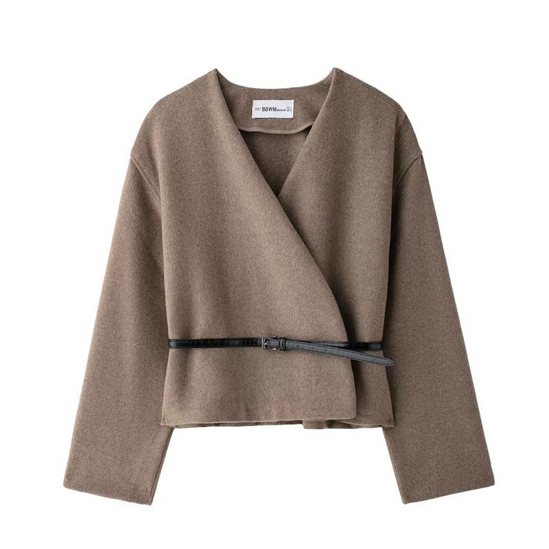 Foreign Trade 2024 Autumn New European And American Style Women's Fashion Casual Temperament With Belt Soft Coat 1255937