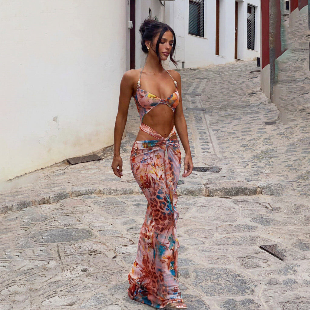 2025 New Bikini European And American Sexy Gini Print Cross-border Split Women's Swimwear Swimwear Women's Long Skirt