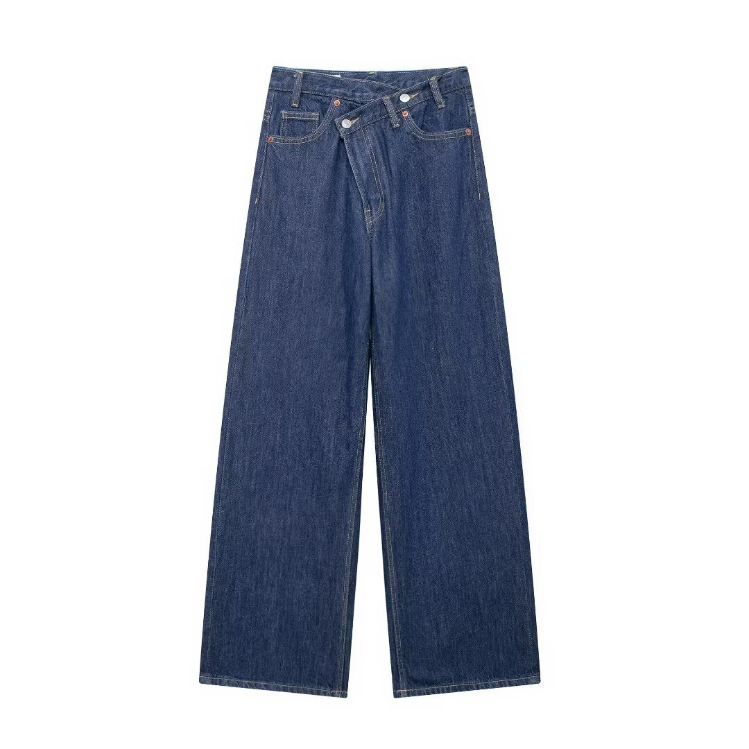 European And American Cross-border Women's Clothing Wholesale Women's Double-breasted Trousers Waist High Waist Wide Leg Jeans