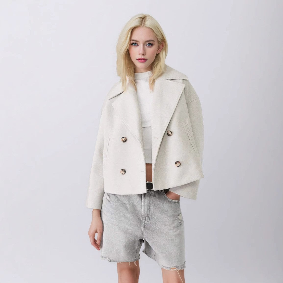 Autumn 2025 New Women's Woolen Coat European And American-style Fashion Simple All-match Double-breasted Women's Woolen Coat
