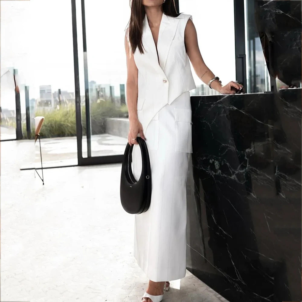 2025 New European And American Amazon Cross-border Foreign Trade Women's Sleeveless Irregular Vest Top Split Dress Suit