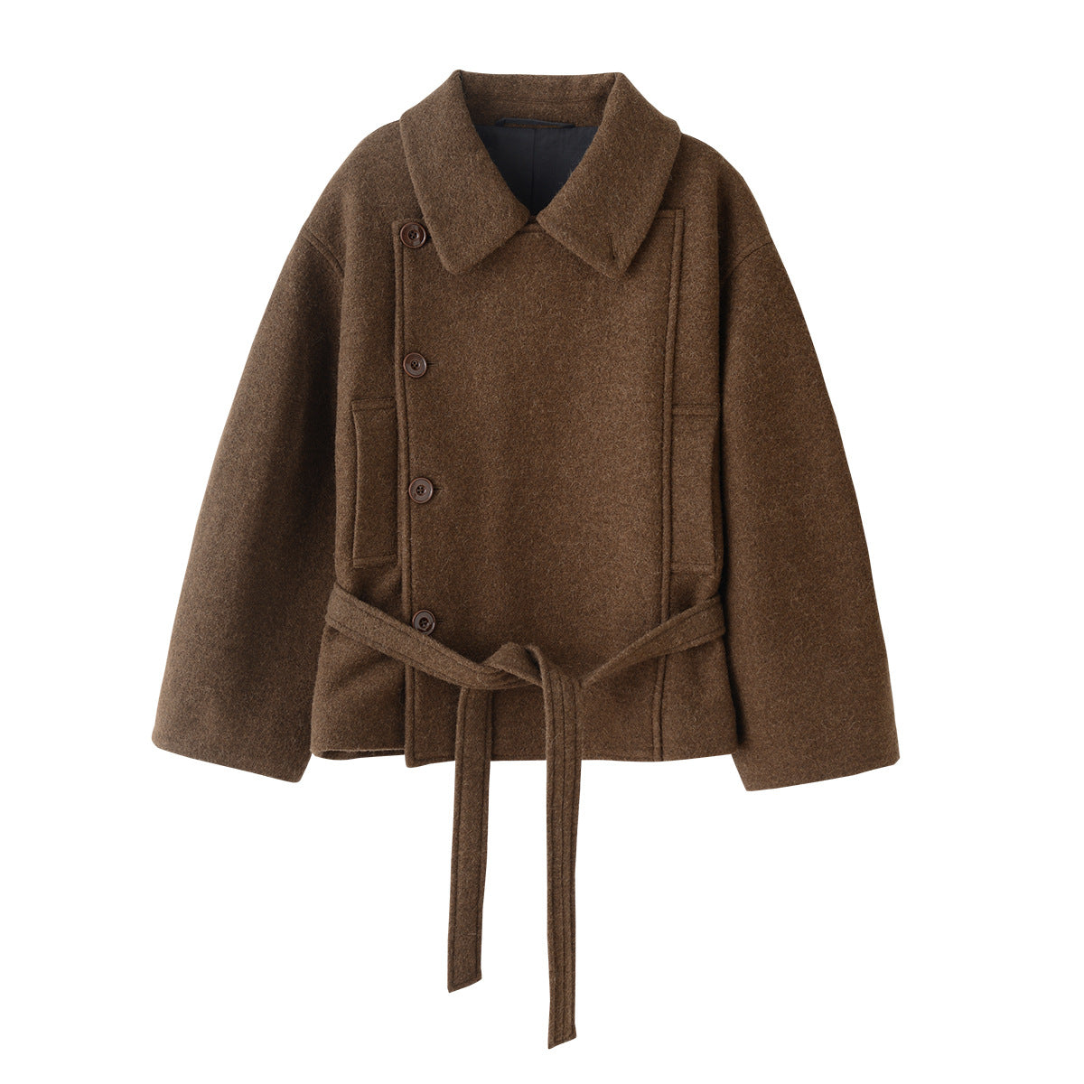 Manteau Court en Laine Style Old Money avec Col Revers