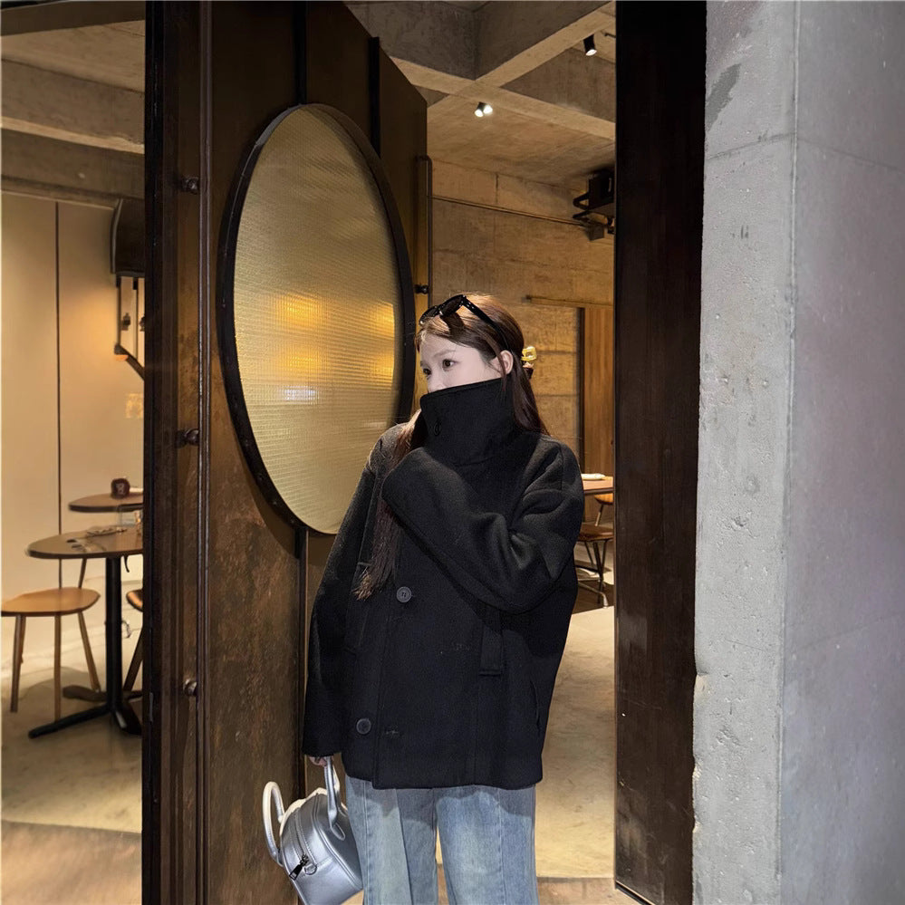 Real Shot 2024 New Autumn And Winter Korean Style Korean Style Solid Color All-match Loose Short Quilted Coat Woolen Cloth Coat