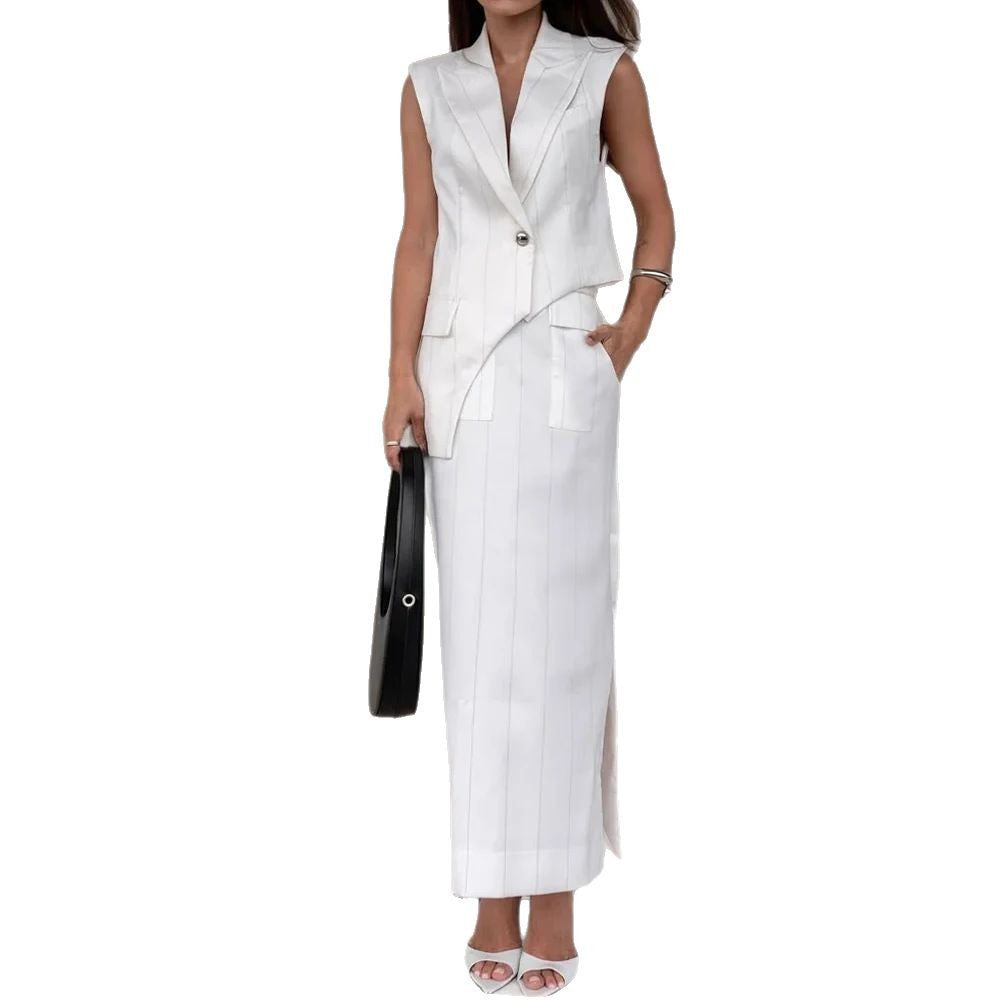 2025 New European And American Amazon Cross-border Foreign Trade Women's Sleeveless Irregular Vest Top Split Dress Suit