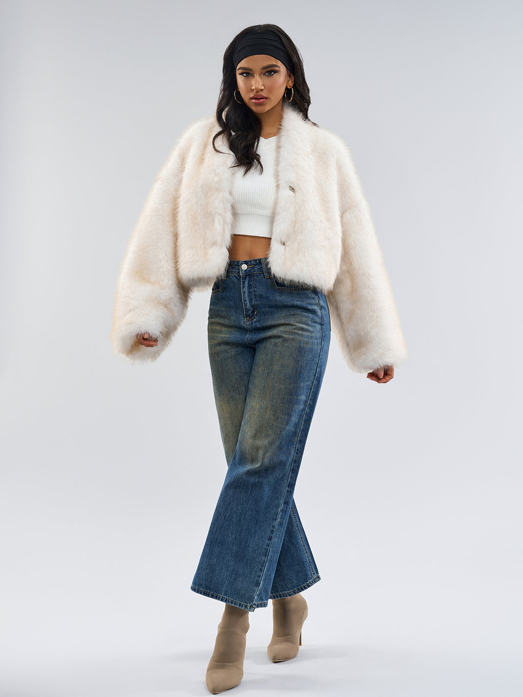 Veste Femme en Fausse Fourrure Courte