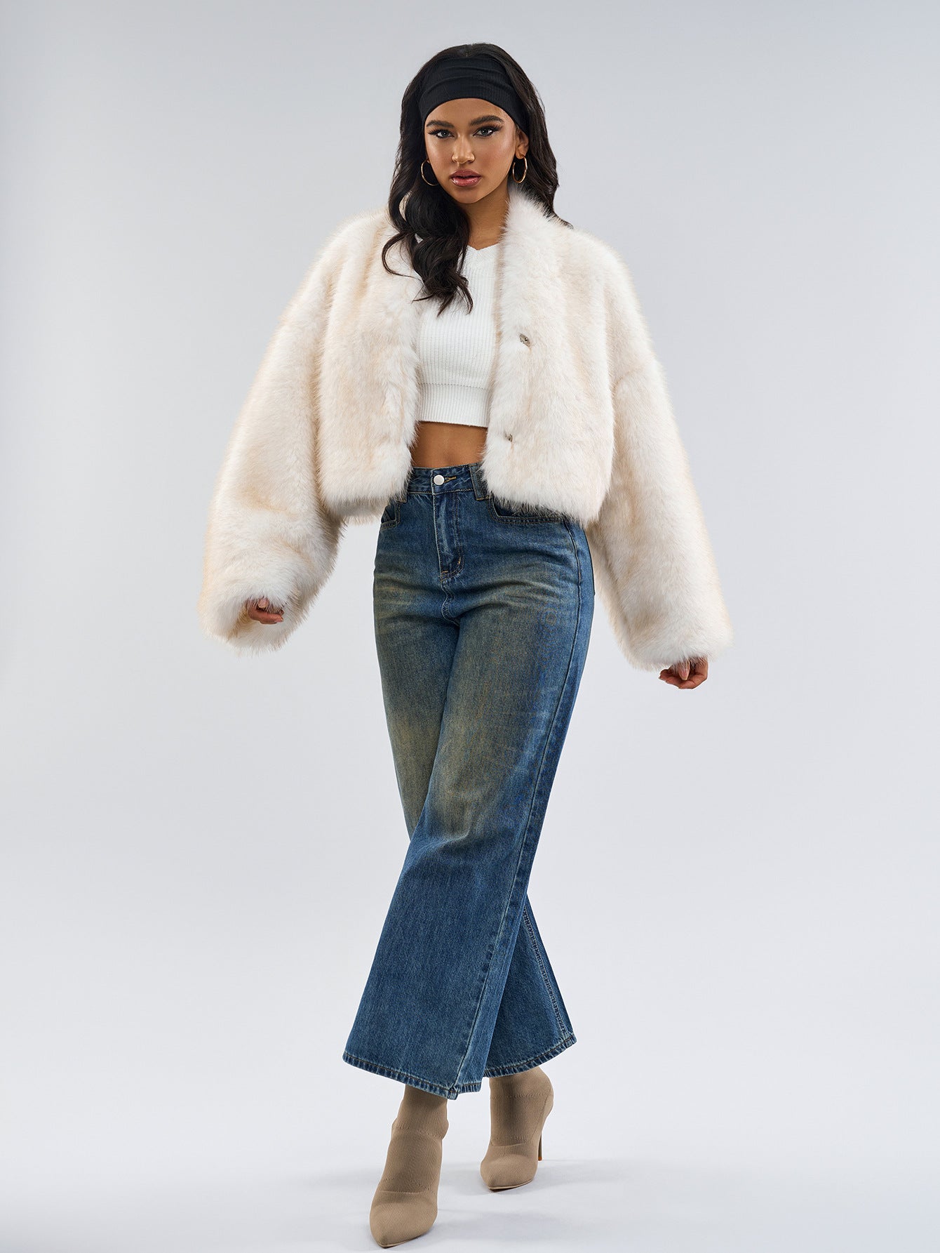 Veste Femme en Fausse Fourrure Courte