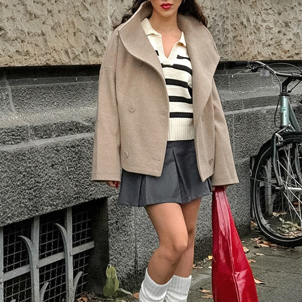 European And American Autumn And Winter New Woolen Lapel Loose Casual Coat 2024 Fashion Cross-border Wholesale Temperament Coat Women's Clothing