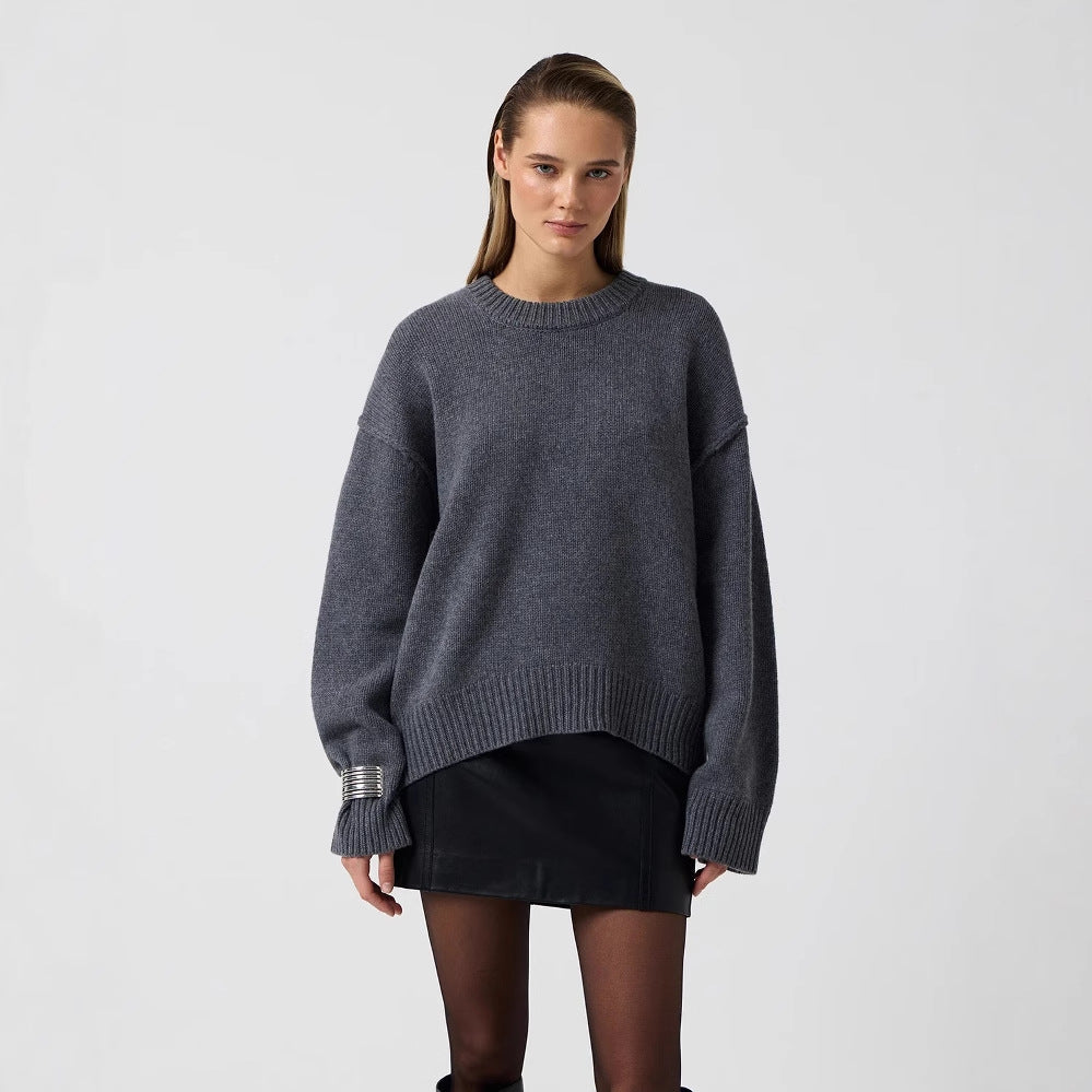 070 Russian Cross-Border Sweater Knitted New Amazon European And American Style Sweater Autumn And Winter Round Neck Sweater Loose