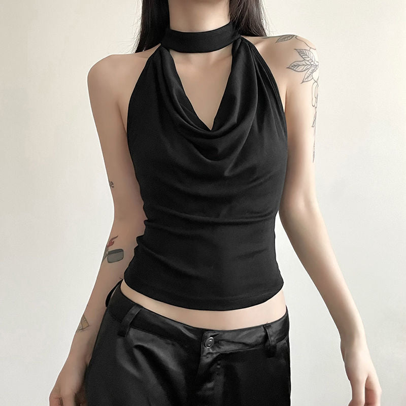 French Style Pure Desire Pleated Collar Halter Camisole Women's Summer New Backless Slim-fit All-match Short Top