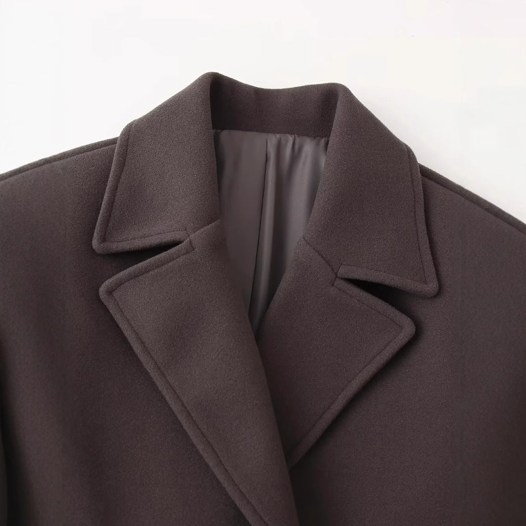 Cross-Border European And American Clothing Aliexpress Popular Solid Double-Breasted Wool Lapel Long-Sleeved Short Jacket