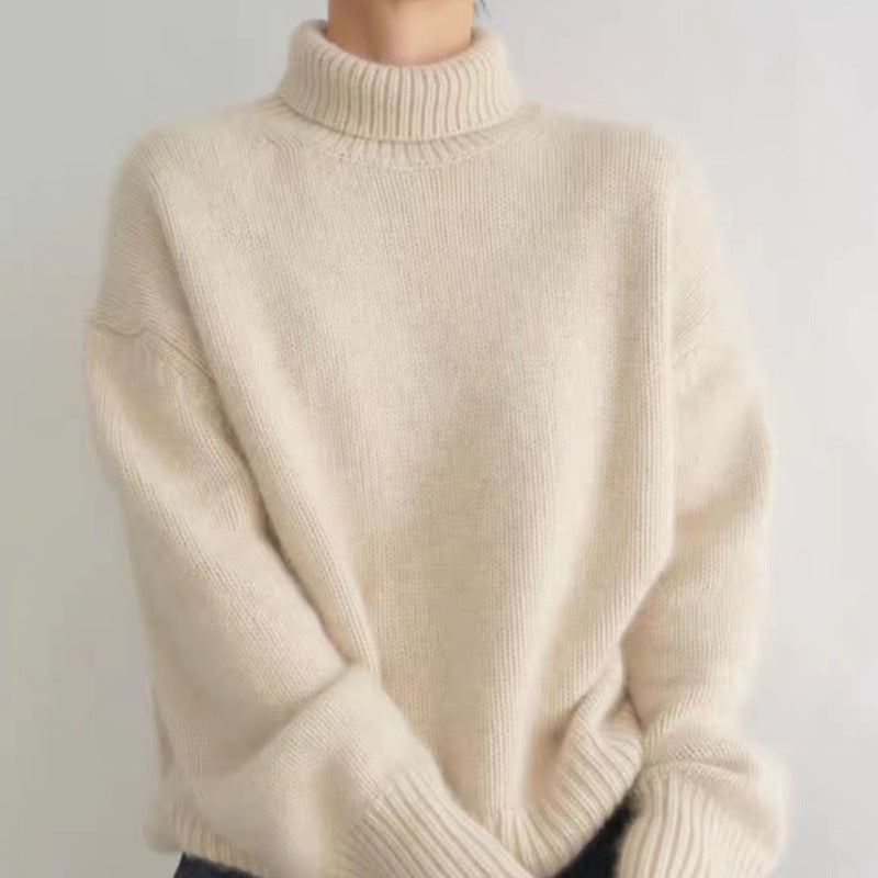 European And American Cross-border Autumn And Winter Thick Turtleneck Women's Loose All-match Knitted Pullover Sweater Lazy Style Base Shirt For Women