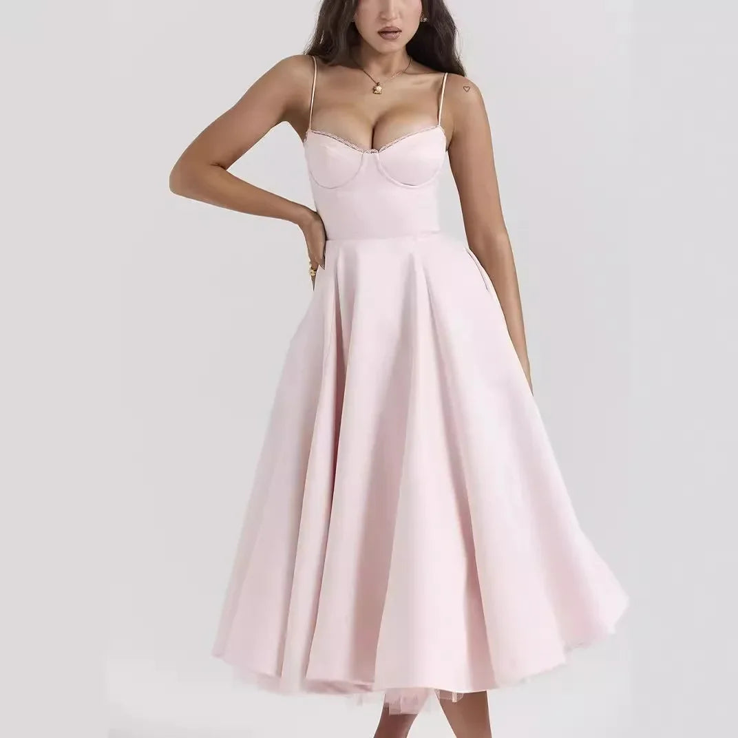 European And American Sexy Women's Cross-border Amazon New Strap V-neck Sleeveless Dress Pettiskirt Long Skirt