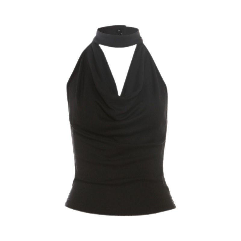 French Style Pure Desire Pleated Collar Halter Camisole Women's Summer New Backless Slim-fit All-match Short Top