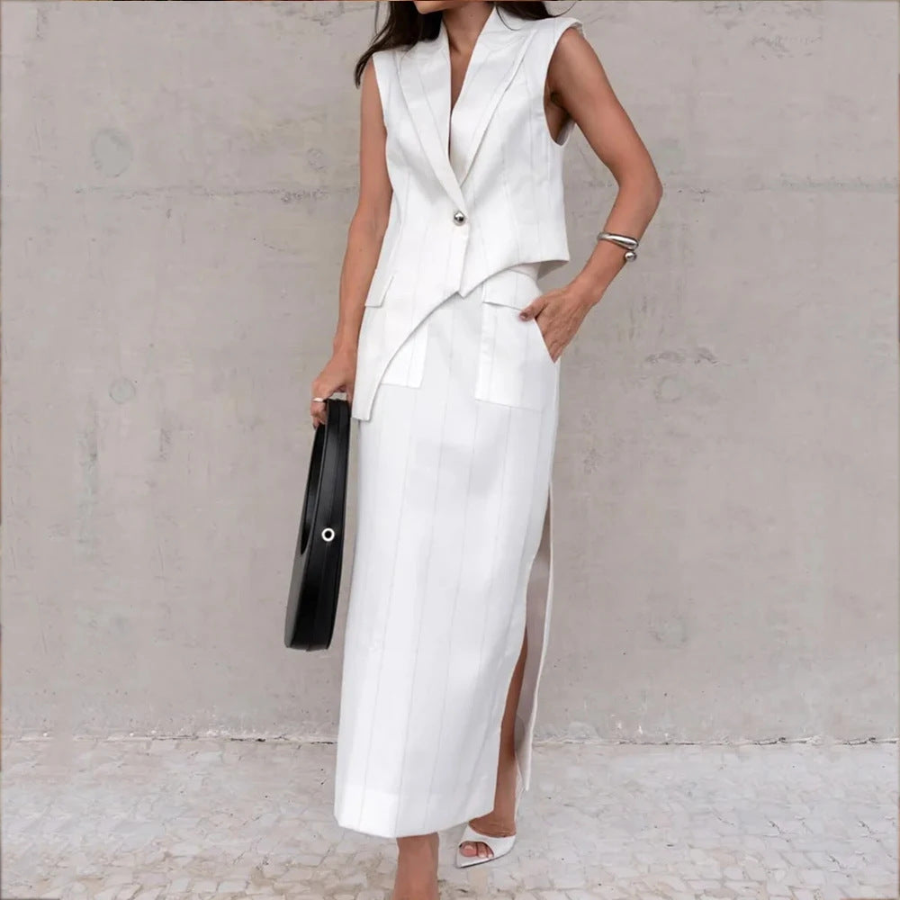 2025 New European And American Amazon Cross-border Foreign Trade Women's Sleeveless Irregular Vest Top Split Dress Suit