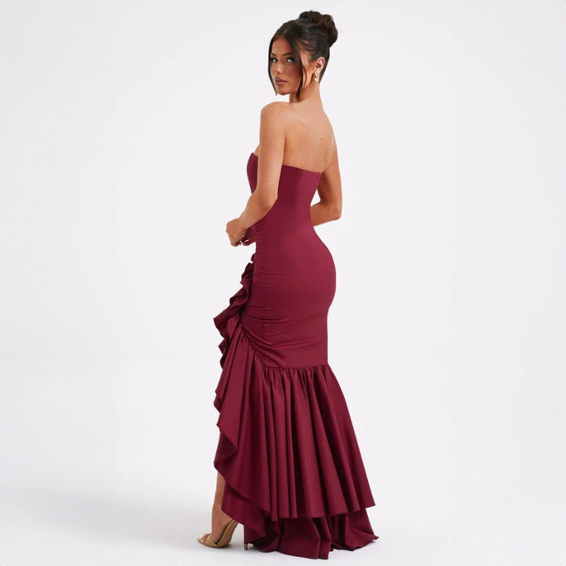 Robe longue asymétrique à épaules dénudées