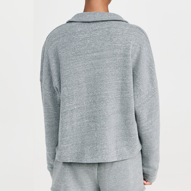 Cross-Border European And American Pullover Pure Color V Neck Loose Long-Sleeved Pullover Outdoor Fitness Shorts Casual Sports Suit For Women