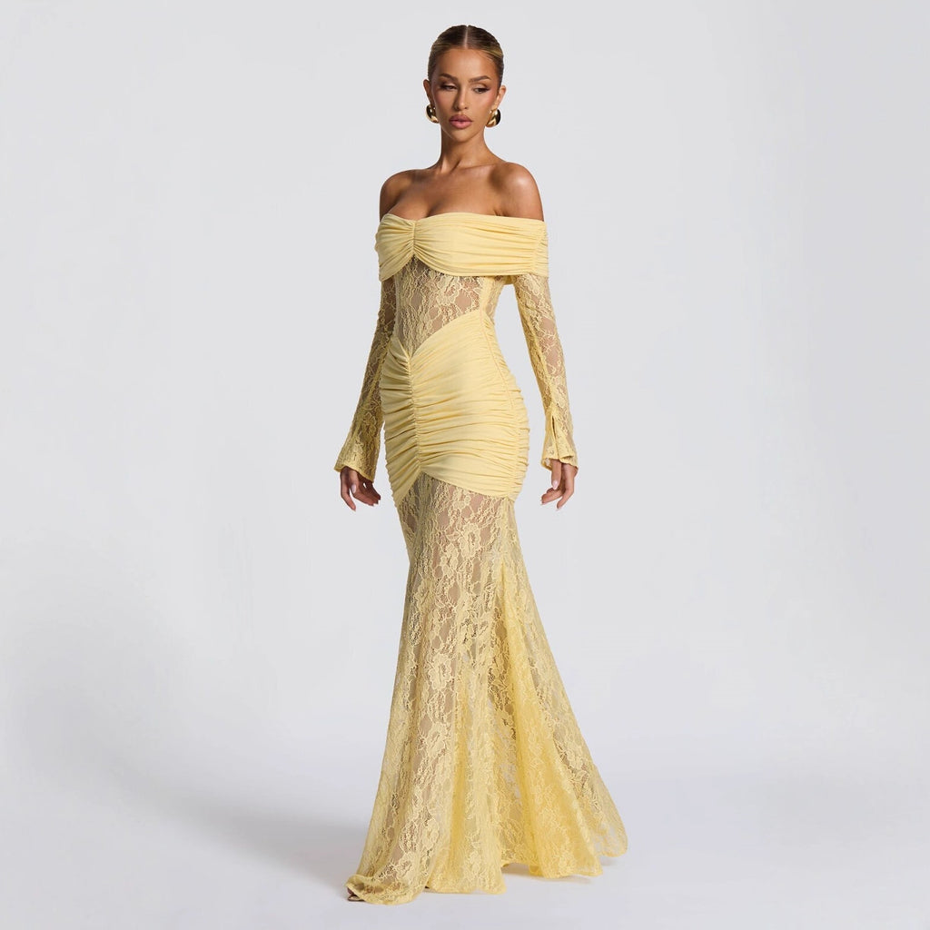 European And American Foreign Trade Summer Temperament Halter Neck Lace Long Dress Fashionable Sexy Sleeveless Backless Slim Dress For Women