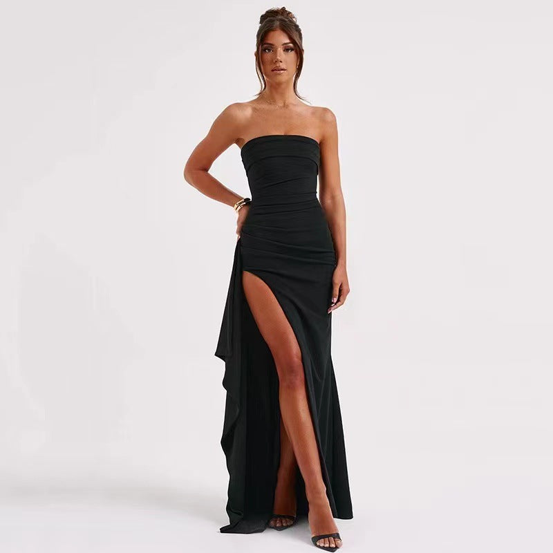 24 New Foreign Trade Cross-border Evening Dress Party Women's Strapless Dress Sexy Backless High Split Long Dress