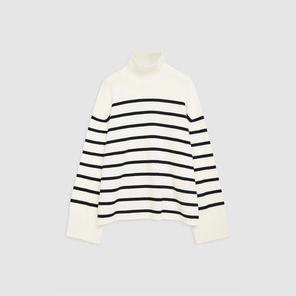 Clearance Sale At A Loss~ No Returns Or Exchanges~ Ab Classic Loose Striped Turtleneck 100% Cashmere Knit Sweater For Women